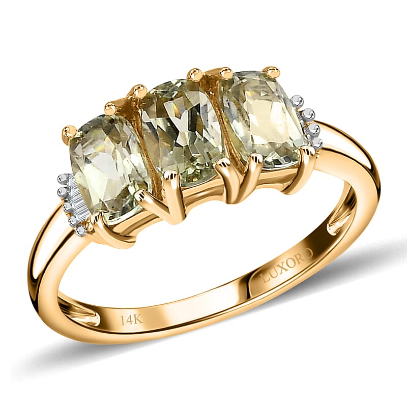 AAA Turkizite and G-H I3 Diamond 1.75 ctw Trilogy Ring in 14K Yellow Gold (Size 6.5) 2.65 Grams