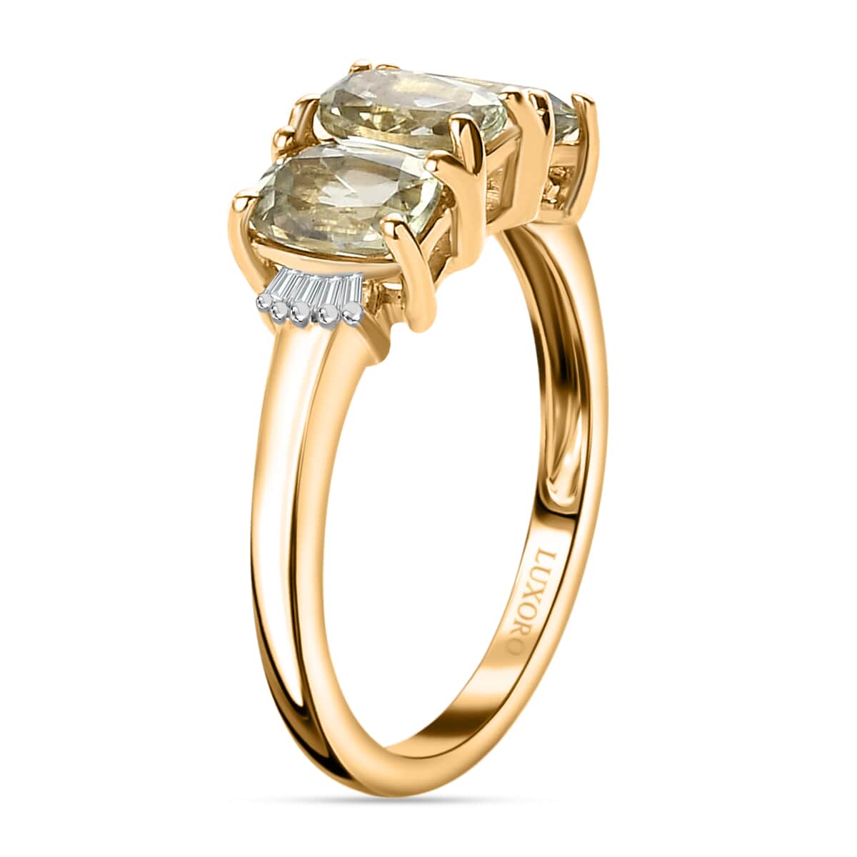 14K Yellow Gold AAA Turkizite and G-H I3 Diamond Trilogy Ring (Size 6.5) 2.65 Grams 1.75 ctw image number 3