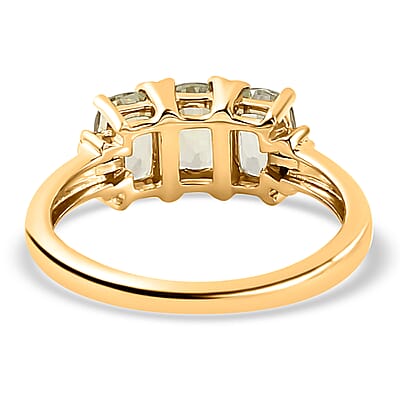 AAA Turkizite and G-H I3 Diamond 1.75 ctw Trilogy Ring in 14K Yellow Gold (Size 6.5) 2.65 Grams