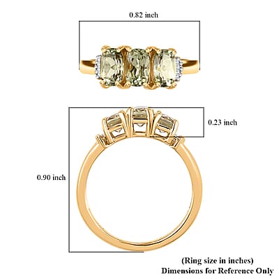 AAA Turkizite and G-H I3 Diamond 1.75 ctw Trilogy Ring in 14K Yellow Gold (Size 6.5) 2.65 Grams
