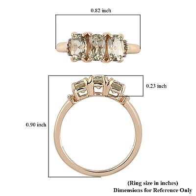 AAA Turkizite and G-H I3 Diamond 1.75 ctw Trilogy Ring in 14K Yellow Gold (Size 6.5) 2.65 Grams