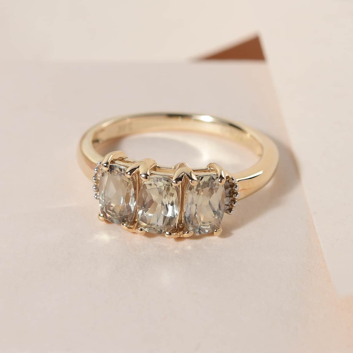 14K Yellow Gold AAA Turkizite and G-H I3 Diamond Trilogy Ring (Size 7.5) 1.75 ctw image number 1