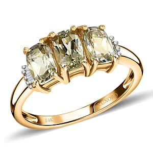 AAA Turkizite and G-H I3 Diamond 1.75 ctw Trilogy Ring in 14K Yellow Gold (Size 8.5)