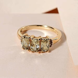 AAA Turkizite and G-H I3 Diamond 1.75 ctw Trilogy Ring in 14K Yellow Gold (Size 9.5)