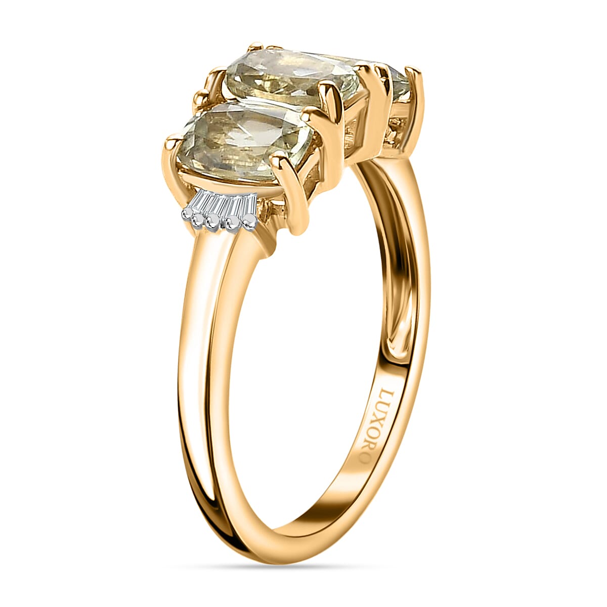 AAA Turkizite and G-H I3 Diamond 1.75 ctw Trilogy Ring in 14K Yellow Gold (Size 9.5) image number 3