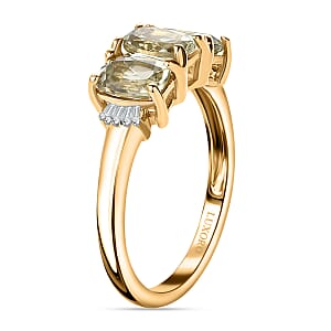 AAA Turkizite and G-H I3 Diamond 1.75 ctw Trilogy Ring in 14K Yellow Gold (Size 9.5)