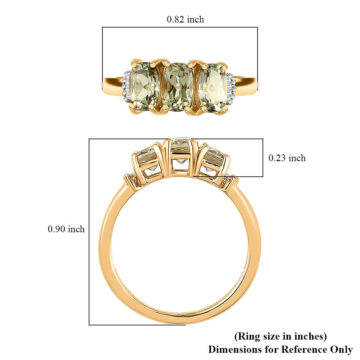 AAA Turkizite and G-H I3 Diamond 1.75 ctw Trilogy Ring in 14K Yellow Gold (Size 9.5) image number 5