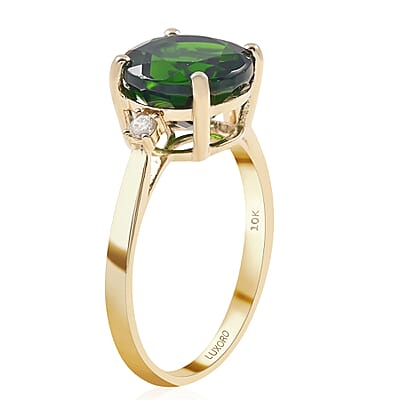 Certified Luxoro 10K Yellow Gold AAA Chrome Diopside and G-H I1-I2 Diamond Solitaire Ring (Size 5.0) 3.10 ctw