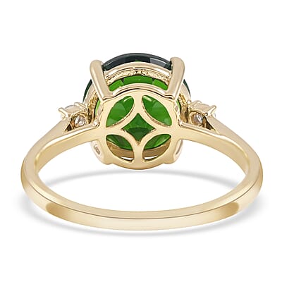 Certified Luxoro 10K Yellow Gold AAA Chrome Diopside and G-H I1-I2 Diamond Solitaire Ring (Size 5.0) 3.10 ctw