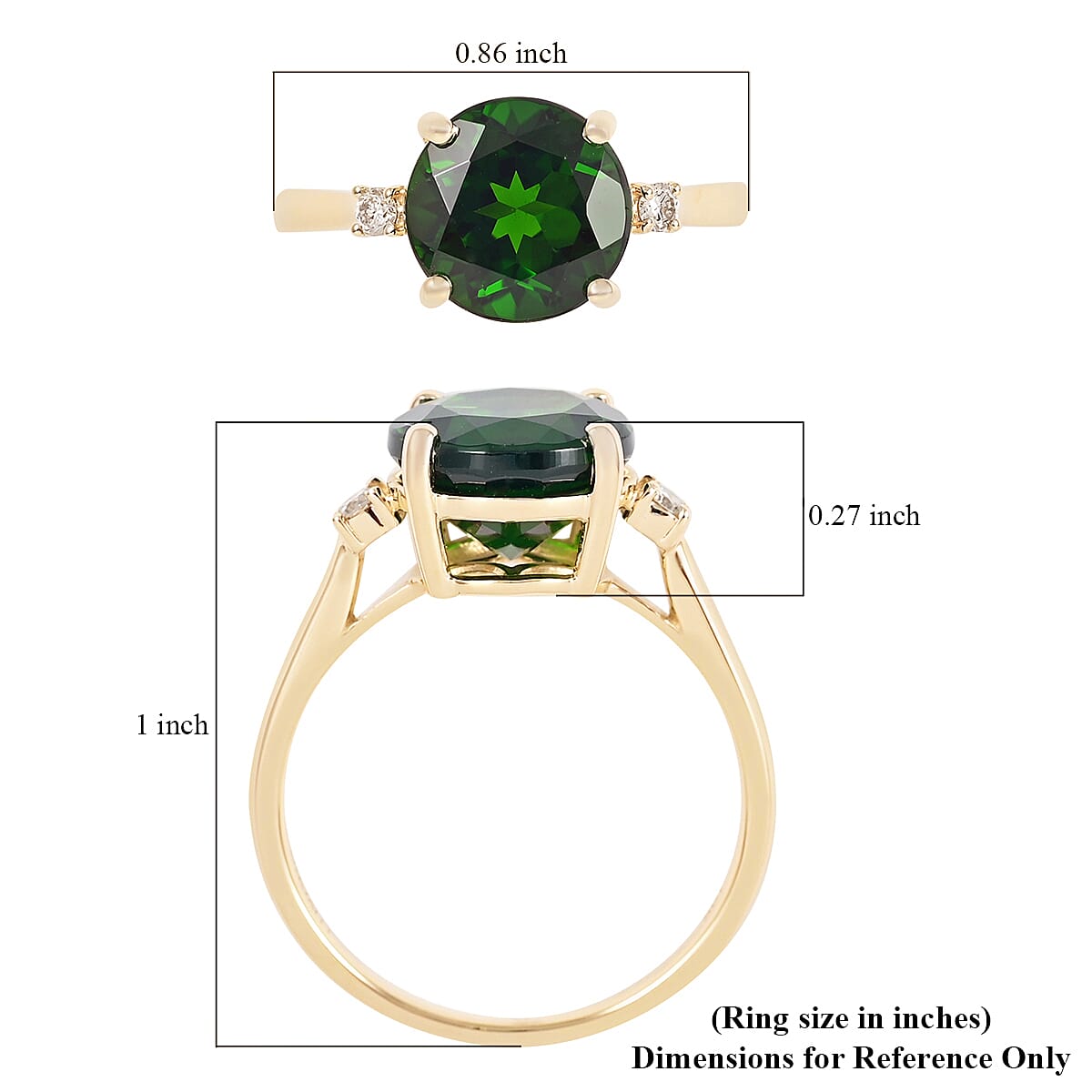 Certified Luxoro 10K Yellow Gold AAA Chrome Diopside and G-H I1-I2 Diamond Solitaire Ring (Size 5.0) 3.10 ctw
