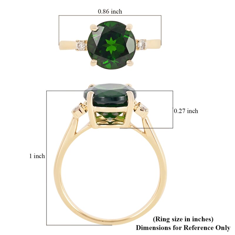 Certified Luxoro 10K Yellow Gold AAA Chrome Diopside and G-H I1-I2 Diamond Solitaire Ring (Size 5.0) 3.10 ctw