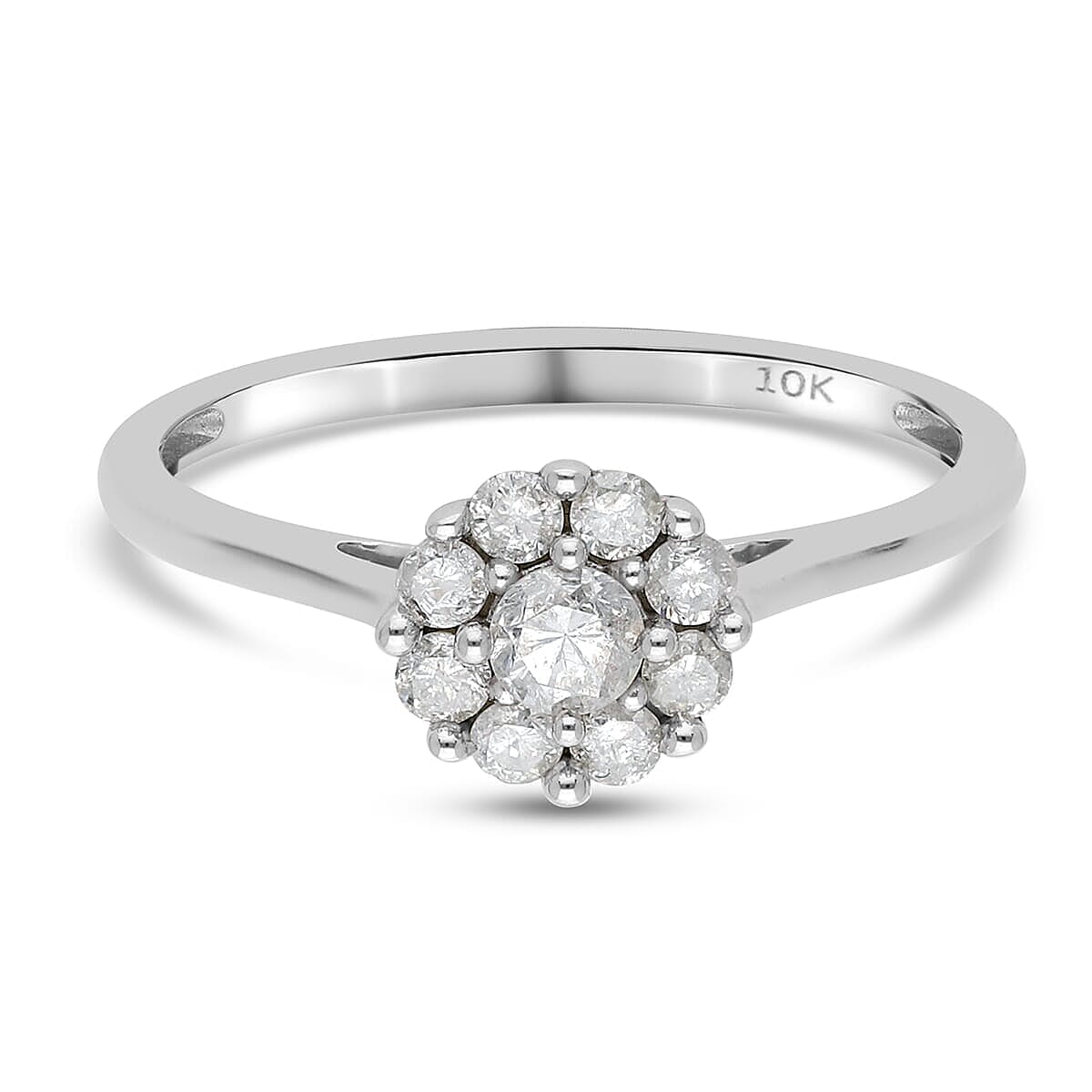 SGL Certified Luxoro 10K White Gold Natural Diamond (G-H, I3) Floral Ring (Size 5.0) 0.50 ctw