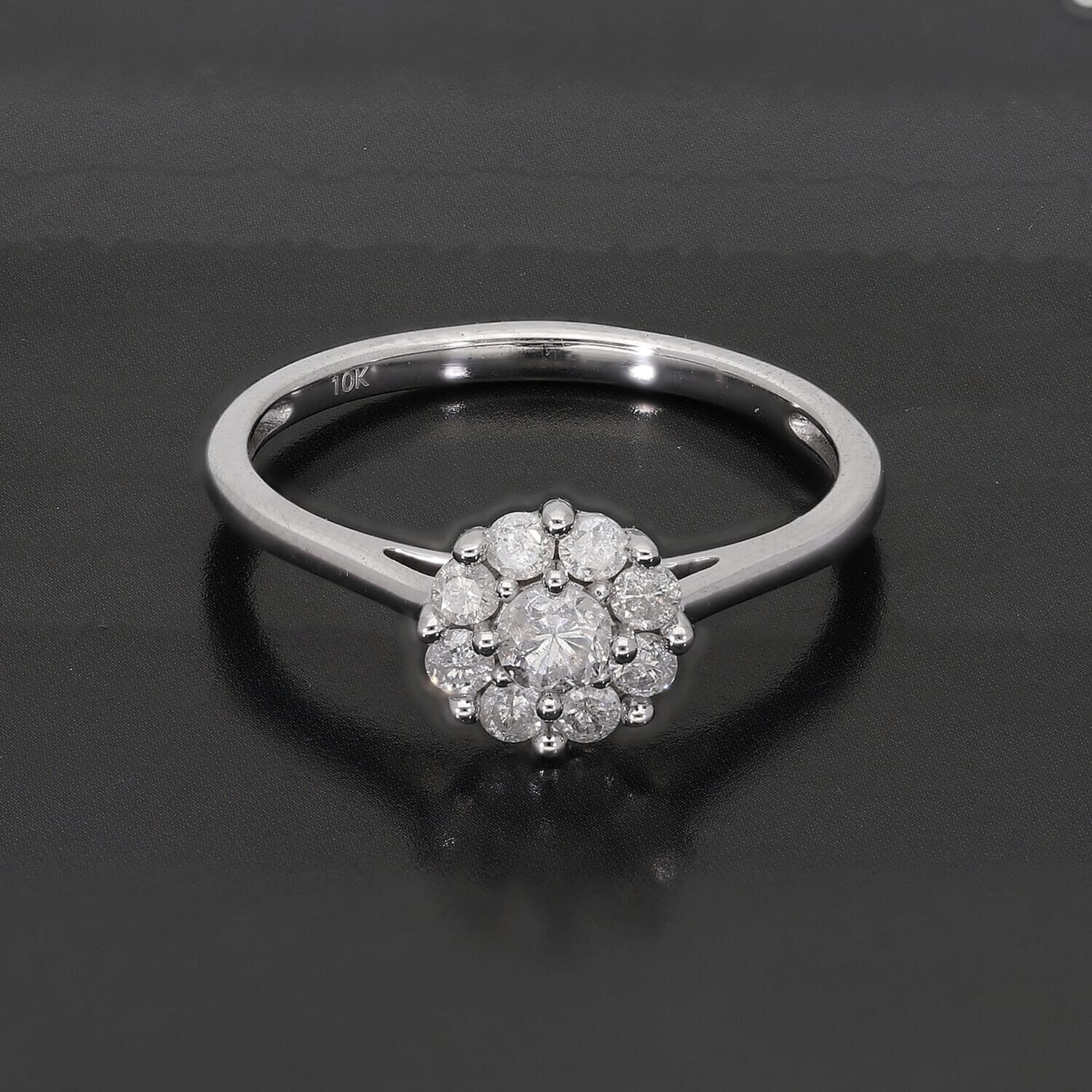 SGL Certified Luxoro 10K White Gold Natural Diamond (G-H, I3) Floral Ring (Size 5.0) 0.50 ctw