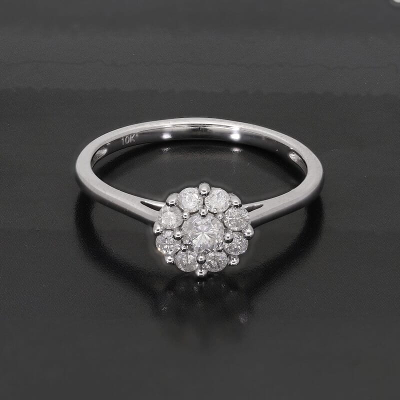 SGL Certified Luxoro 10K White Gold Natural Diamond (G-H, I3) Floral Ring (Size 5.0) 0.50 ctw