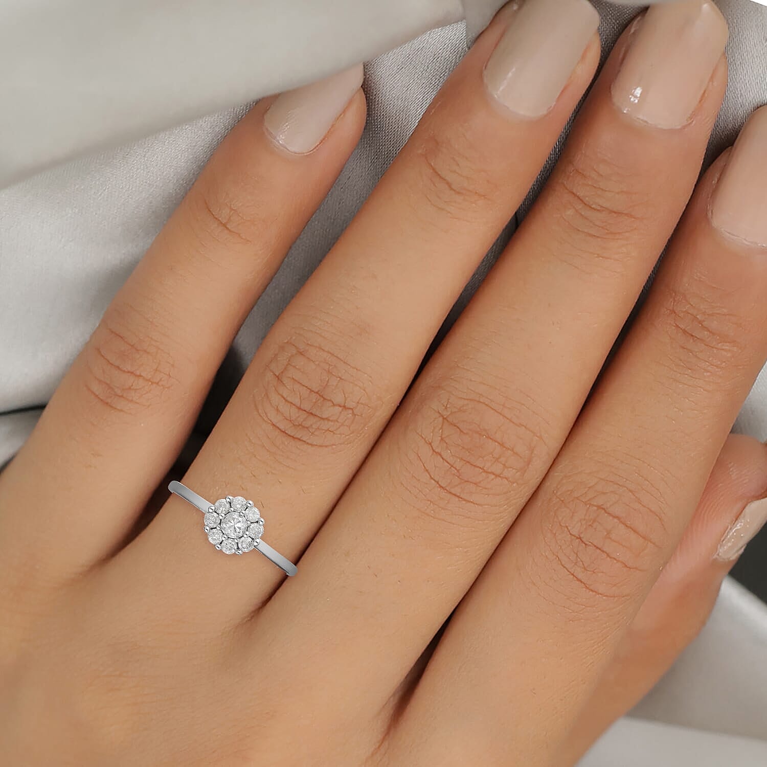 SGL Certified Luxoro 10K White Gold Natural Diamond (G-H, I3) Floral Ring (Size 5.0) 0.50 ctw