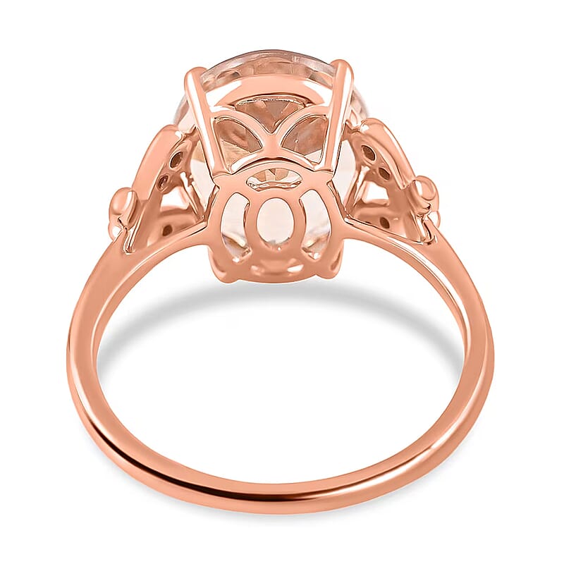 Luxoro 14K Rose Gold AAA Marropino Morganite and G-H I2 Diamond Ring (Size 6.5) 4.40 ctw