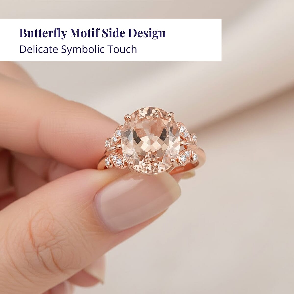 Luxoro 14K Rose Gold AAA Marropino Morganite and G-H I2 Diamond Ring (Size 7.5) 4.40 ctw image number 4