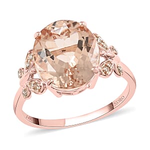 Luxoro 14K Rose Gold AAA Marropino Morganite and G-H I2 Diamond Ring (Size 8.5) 4.40 ctw