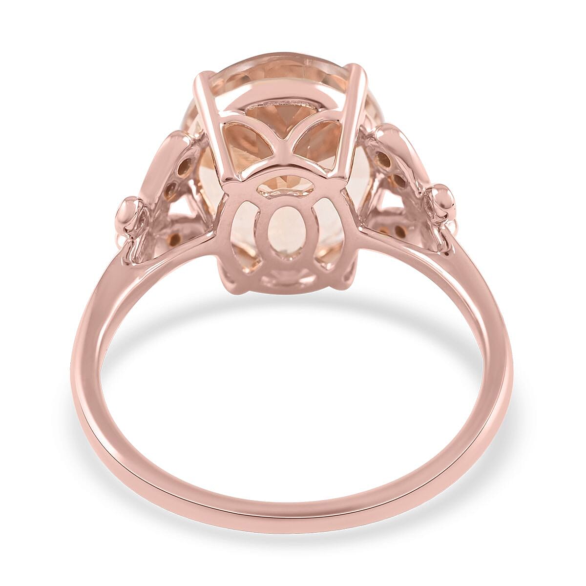 Luxoro 14K Rose Gold AAA Marropino Morganite and G-H I2 Diamond Ring (Size 8.5) 4.40 ctw image number 4