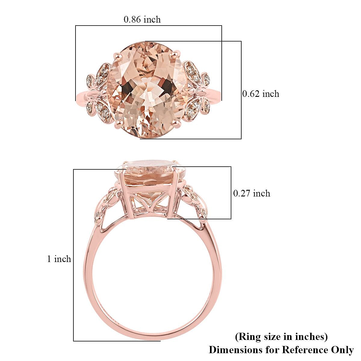 Luxoro 14K Rose Gold AAA Marropino Morganite and G-H I2 Diamond Ring (Size 8.5) 4.40 ctw image number 5