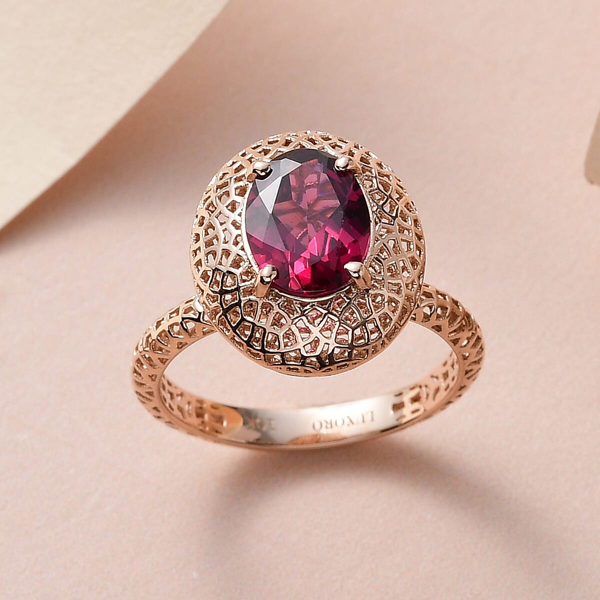 Mirage Collection Luxoro 10K Rose Gold AAAA Orissa Rhodolite Garnet Solitaire Ring (Size 6.5) 2.10 ctw image number 1