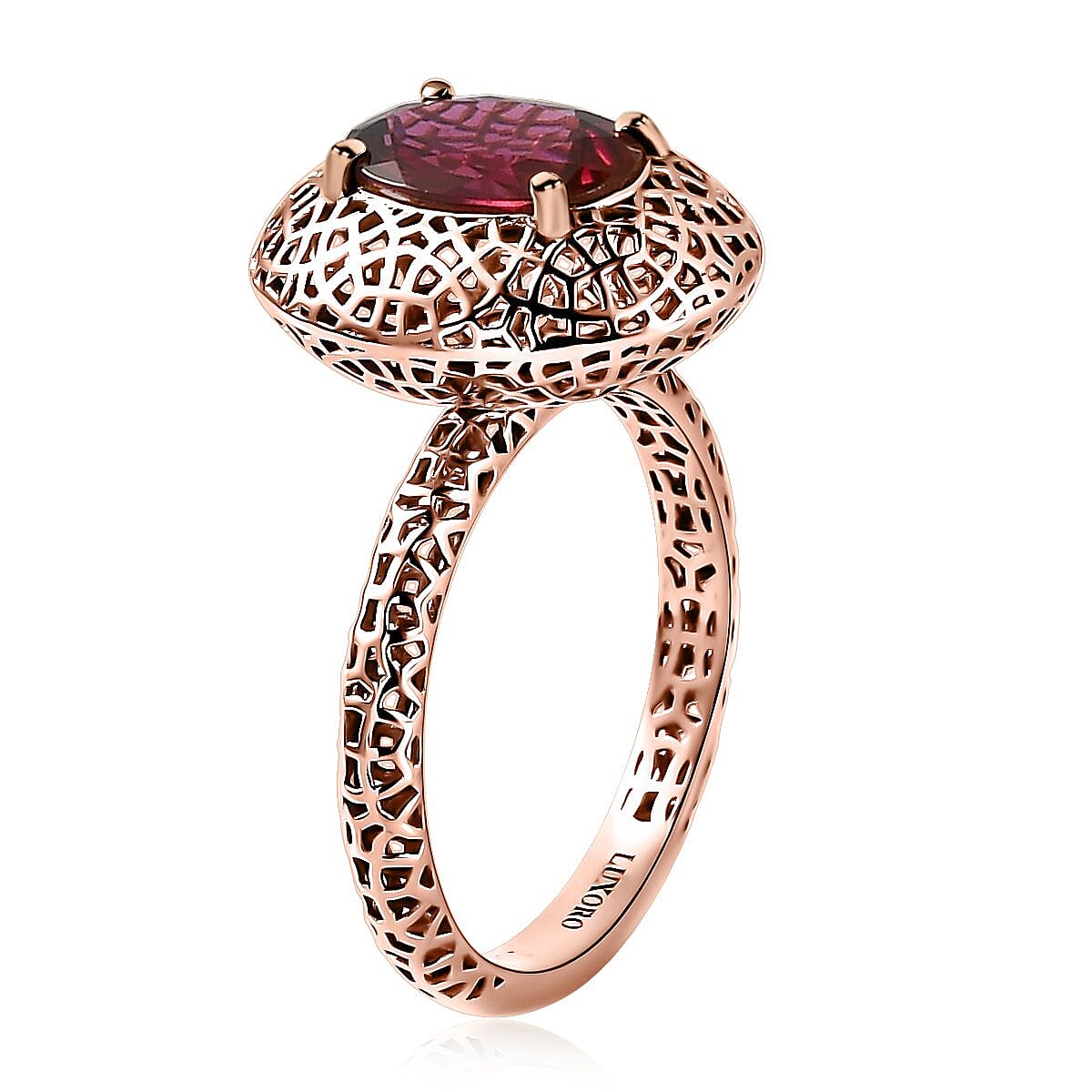 Mirage Collection Luxoro 10K Rose Gold AAAA Orissa Rhodolite Garnet Solitaire Ring (Size 6.5) 2.10 ctw image number 3