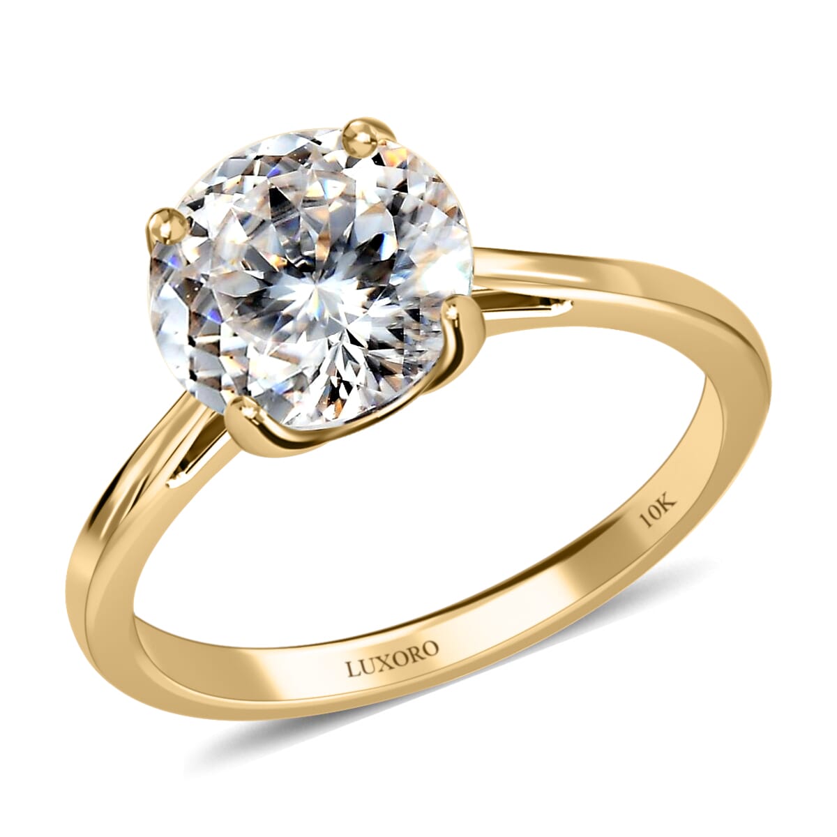 Luxoro 10K Yellow Gold 120 Facet Moissanite Solitaire Ring (Size 11.5) 1.85 ctw image number 0