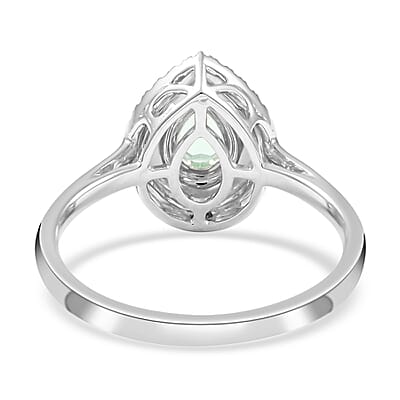 Certified Rhapsody 950 Platinum AAAA Paraiba Tourmaline and E-F VS Diamond Double Halo Ring (Size 5.0) 4.75 Grams 0.65 ctw