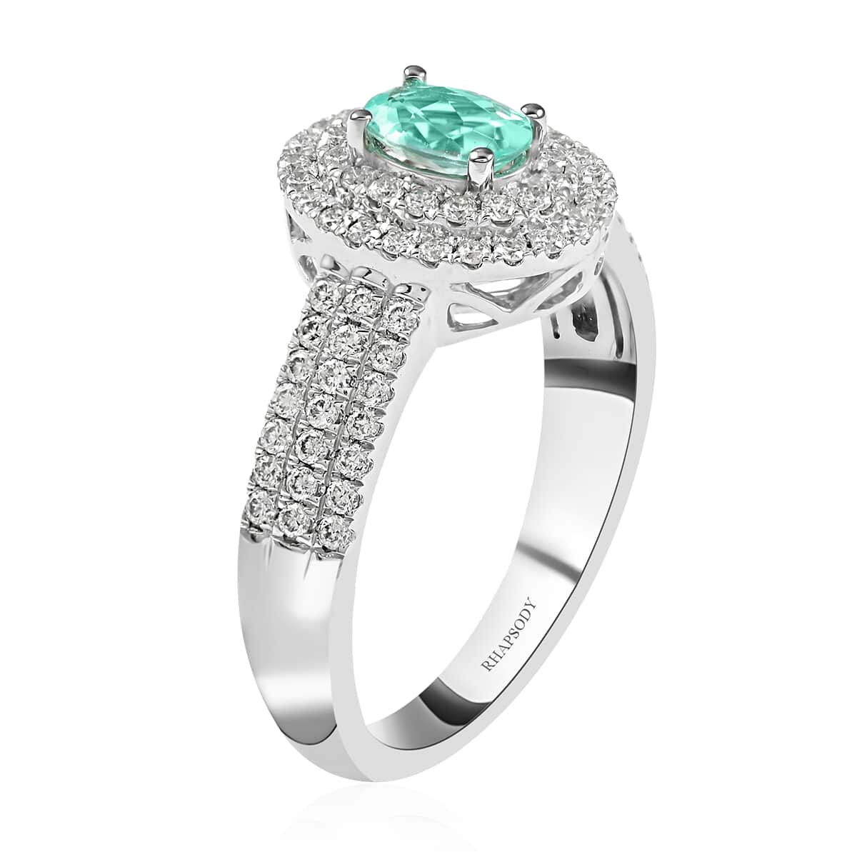 Certified Rhapsody 950 Platinum AAAA Paraiba Tourmaline and E-F VS Diamond Double Halo Ring (Size 7.5) 7.25 Grams 1.00 ctw image number 3