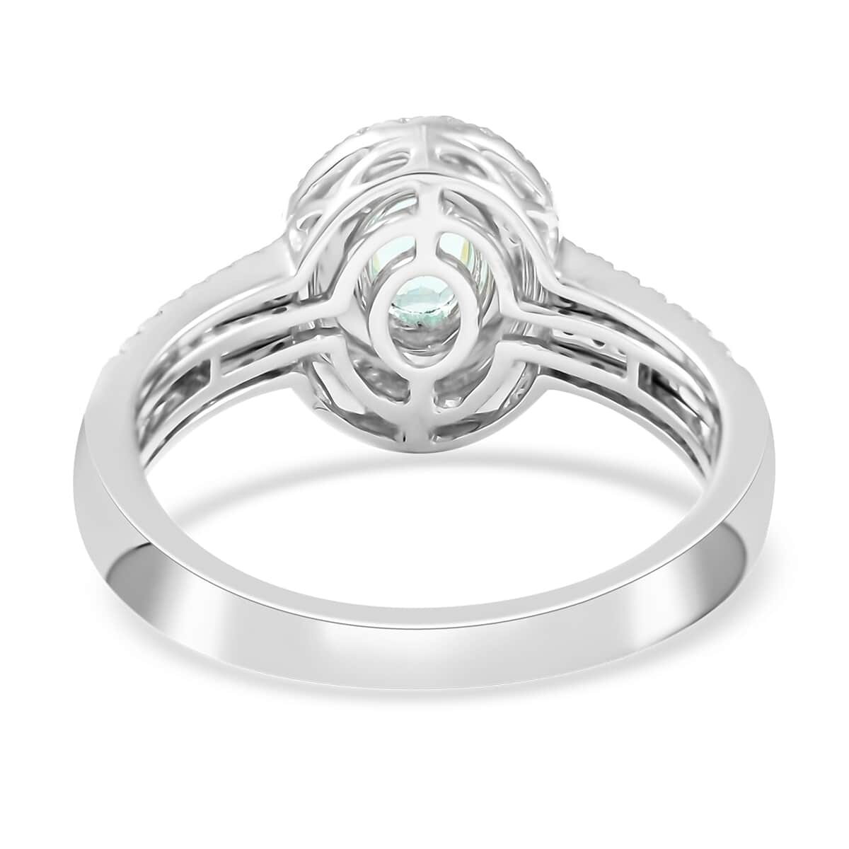 Certified Rhapsody 950 Platinum AAAA Paraiba Tourmaline and E-F VS Diamond Double Halo Ring (Size 7.5) 7.25 Grams 1.00 ctw image number 4