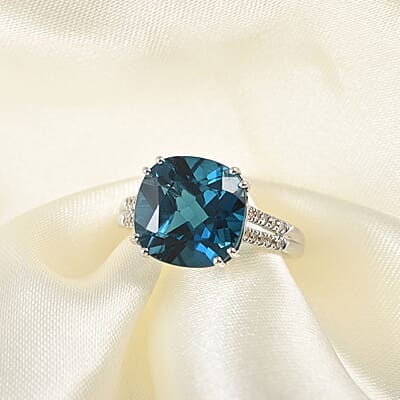 Certified Luxoro 10K White Gold AAA London Blue Topaz and Diamond G-H I1 Ring (Size 5.0) 7.10 ctw