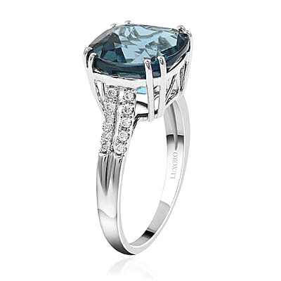 Certified Luxoro 10K White Gold AAA London Blue Topaz and Diamond G-H I1 Ring (Size 5.0) 7.10 ctw