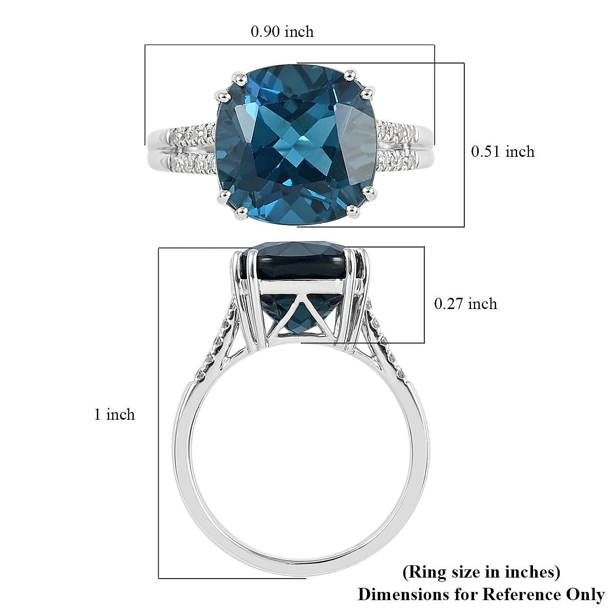 Certified Luxoro 10K White Gold AAA London Blue Topaz and Diamond G-H I1 Ring (Size 5.0) 7.10 ctw