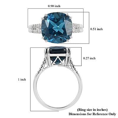 Certified Luxoro 10K White Gold AAA London Blue Topaz and Diamond G-H I1 Ring (Size 5.0) 7.10 ctw