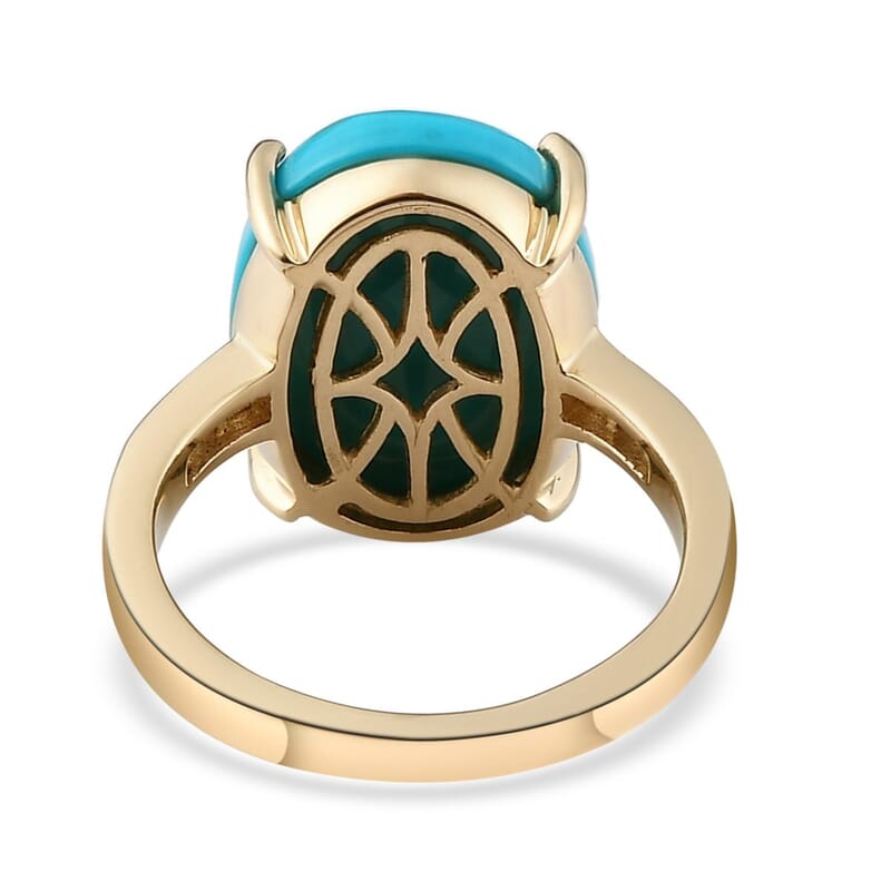 Luxoro 10K Yellow Gold AAA Sleeping Beauty Turquoise and Diamond Ring (Size 5.0) 3.50 Grams 8.00 ctw
