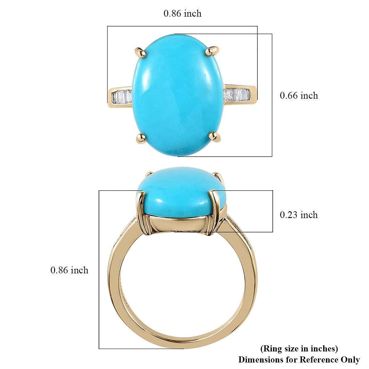 Luxoro 10K Yellow Gold AAA Sleeping Beauty Turquoise and Diamond Ring (Size 5.0) 3.50 Grams 8.00 ctw