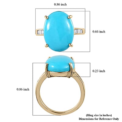 Luxoro 10K Yellow Gold AAA Sleeping Beauty Turquoise and Diamond Ring (Size 5.0) 3.50 Grams 8.00 ctw