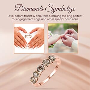 Natural Champagne Diamond 1.00 ctw Five Stone Ring in 10K Rose Gold, Wedding Band Ring, Promise Rings For Women (Size 6.5)