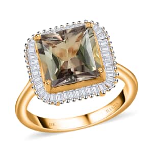 Iliana AAA Radiant Cut Turkizite and G-H SI Diamond 4.50 ctw Halo Ring, 18K Yellow Gold Ring, Turkizite Ring, Gold Gifts For Her 4.70 Grams (Size 5.00)