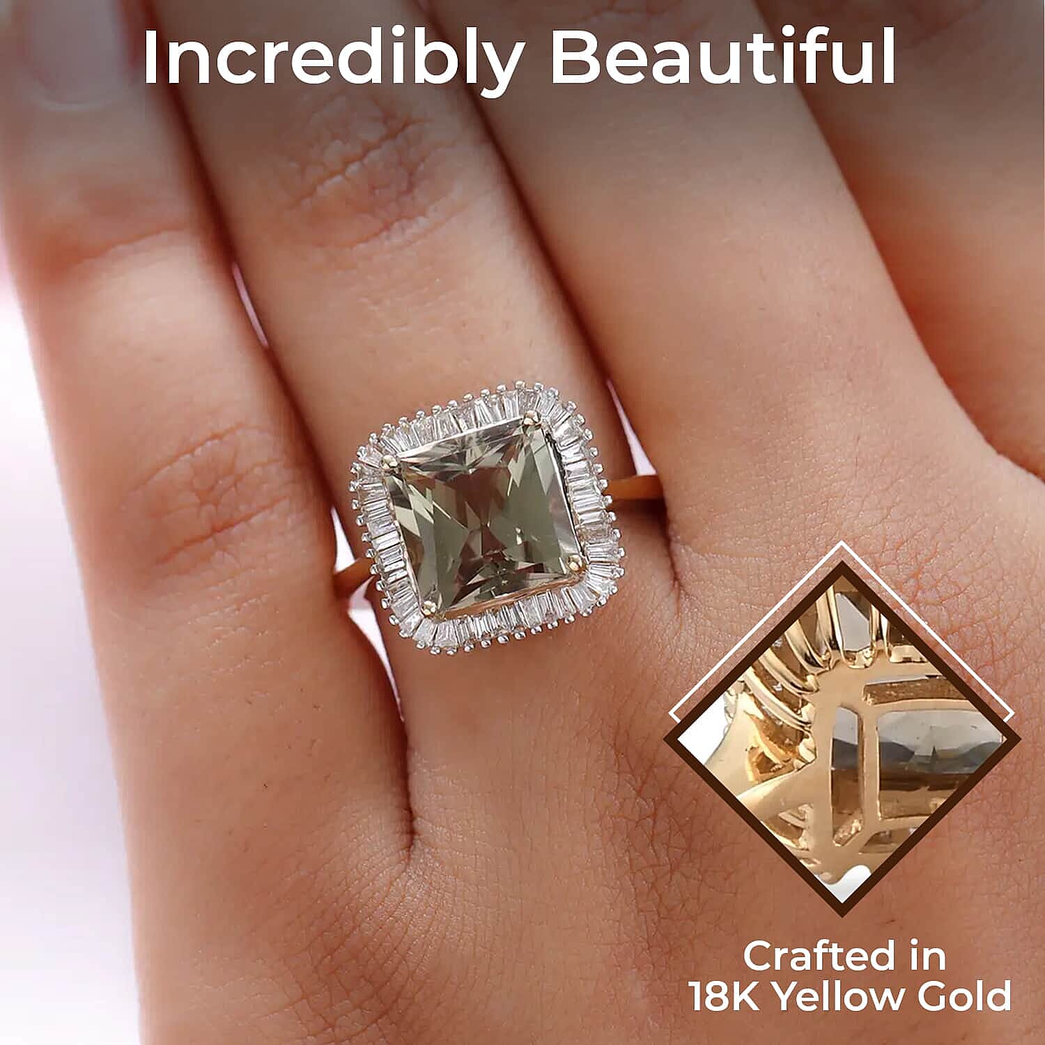 Iliana AAA Radiant Cut Turkizite and G-H SI Diamond 4.50 ctw Halo Ring, 18K Yellow Gold Ring, Turkizite Ring, Gold Gifts For Her 4.70 Grams (Size 5.00)