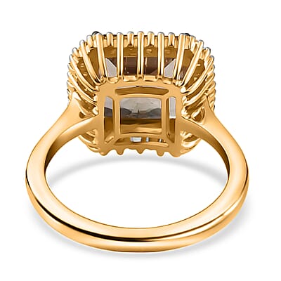 Iliana AAA Radiant Cut Turkizite and G-H SI Diamond 4.50 ctw Halo Ring, 18K Yellow Gold Ring, Turkizite Ring, Gold Gifts For Her 4.70 Grams (Size 5.00)