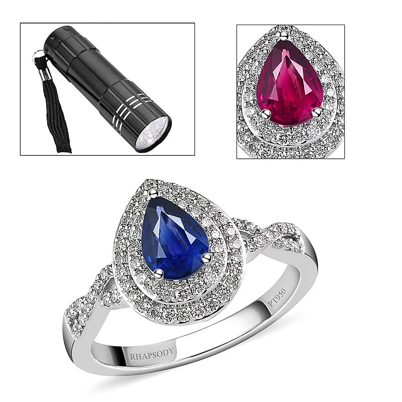 Ankur Treasure Chest Rhapsody 950 Platinum AAAA Tanzanian Color Change Sapphire and E-F VS2 Diamond Cocktail Ring (Size 5.0) 5.50 Grams 1.10 ctw with Free UV Torch