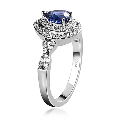 Ankur Treasure Chest Rhapsody 950 Platinum AAAA Tanzanian Color Change Sapphire and E-F VS2 Diamond Cocktail Ring (Size 5.0) 5.50 Grams 1.10 ctw with Free UV Torch