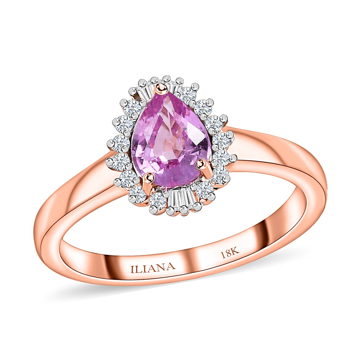 Iliana 18K Rose Gold AAA Madagascar Pink Sapphire and G-H SI Diamond Halo Ring (Size 5.0) 1.00 ctw