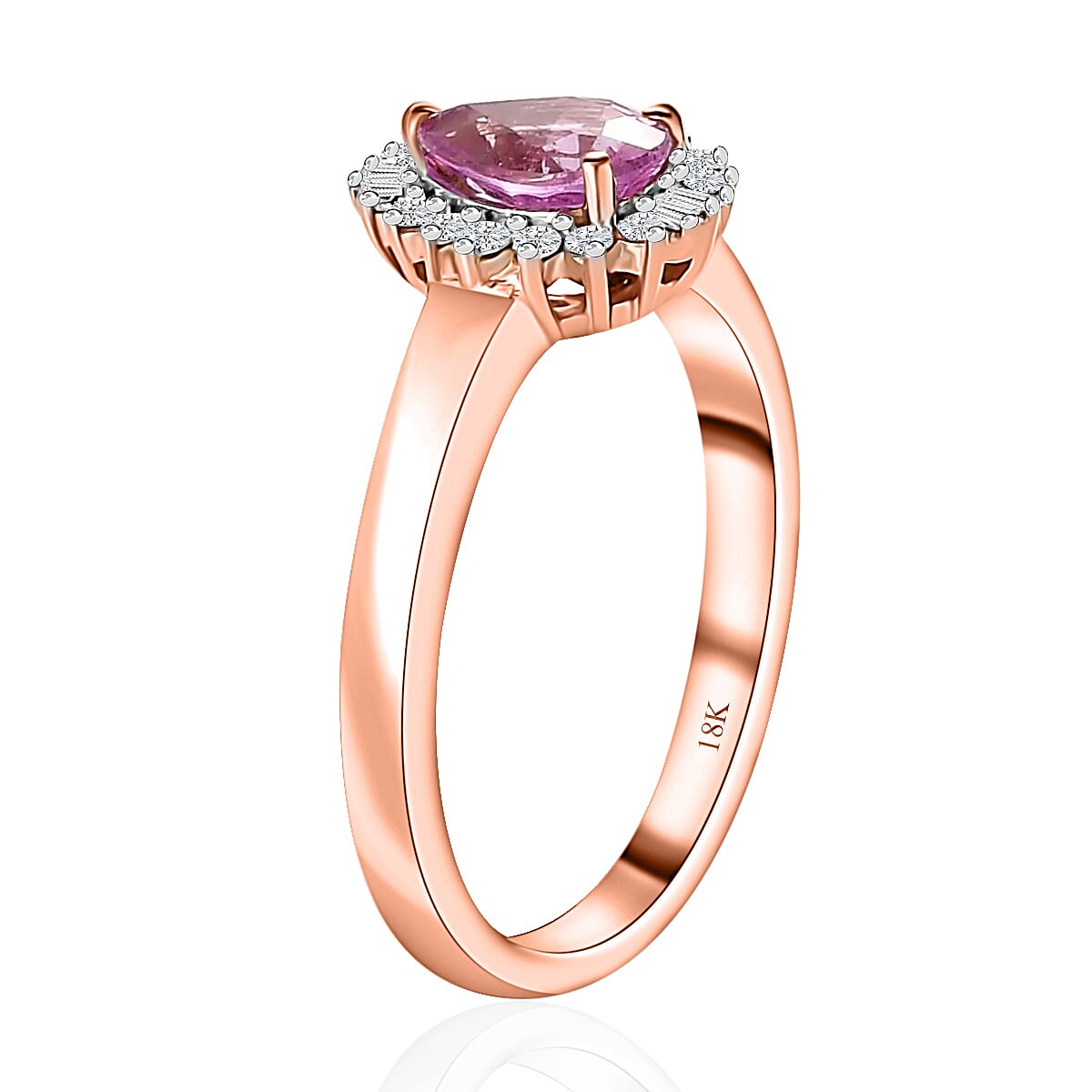 Iliana 18K Rose Gold AAA Madagascar Pink Sapphire and G-H SI Diamond Halo Ring (Size 5.0) 1.00 ctw