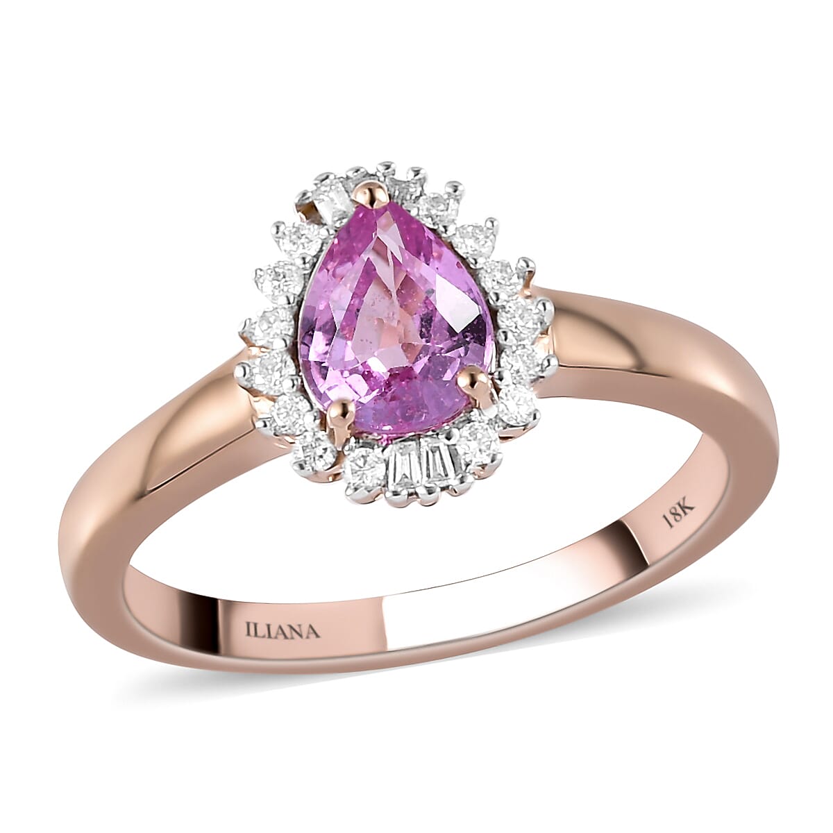 ILIANA 18K Rose Gold AAA Madagascar Pink Sapphire and G-H SI Diamond Halo Ring (Size 11.0) 3.60 Grams 1.00 ctw image number 0