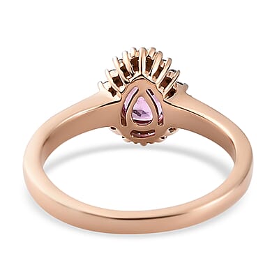 Iliana 18K Rose Gold AAA Madagascar Pink Sapphire and G-H SI Diamond Halo Ring (Size 7.5) 1.00 ctw