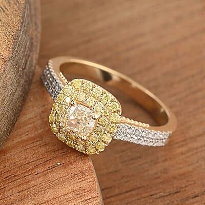 Ankur Treasure Chest 14K Yellow Gold Natural Yellow and White Diamond Ring (Size 5.5) 4.20 Grams 1.00 ctw