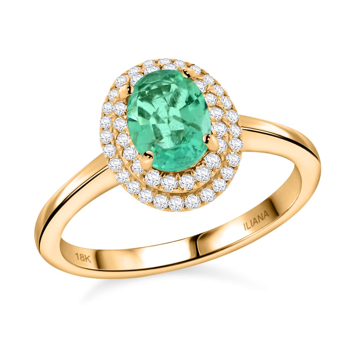 Certified Iliana 18K Yellow Gold AAA Ethiopian Emerald and G-H SI Diamond Double Halo Ring (Size 5.0) 3.50 Grams 1.00 ctw image number 0