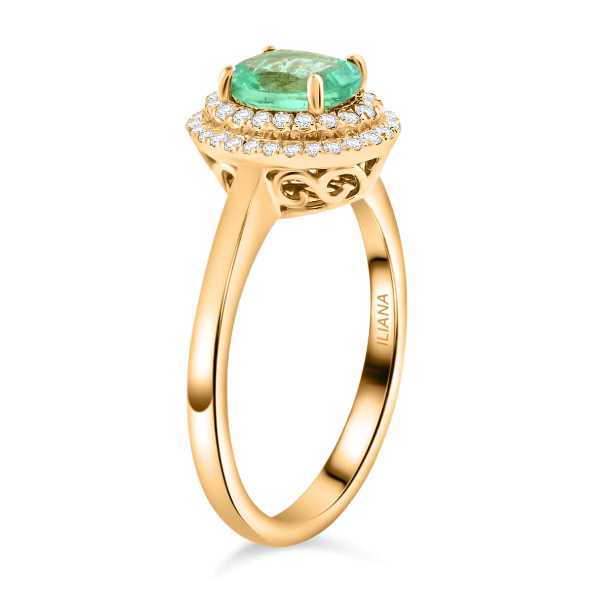 Certified Iliana 18K Yellow Gold AAA Ethiopian Emerald and G-H SI Diamond Double Halo Ring (Size 5.0) 3.50 Grams 1.00 ctw image number 3